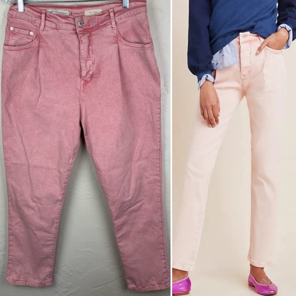 Pilcro Ultra High Rise Acid Wash Pink Jeans Anthropologie Size 30 Button Fly